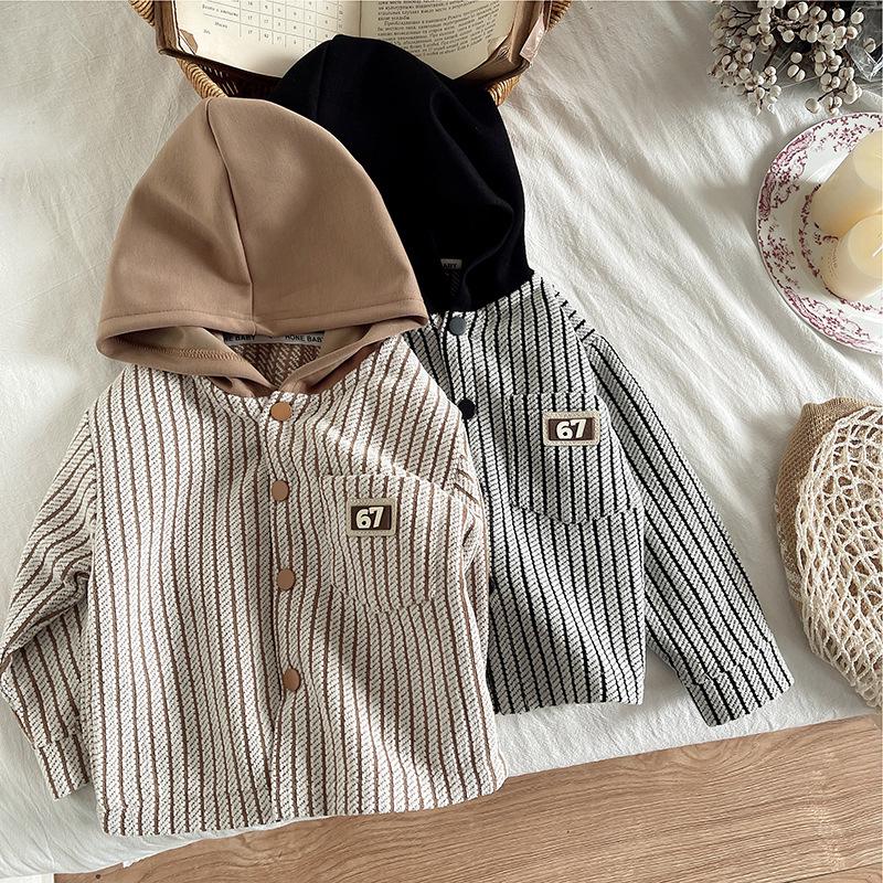 Boys' Striped Hooded Long-Sleeve Shirt - Stylish Kids Autumn & Spring Wear