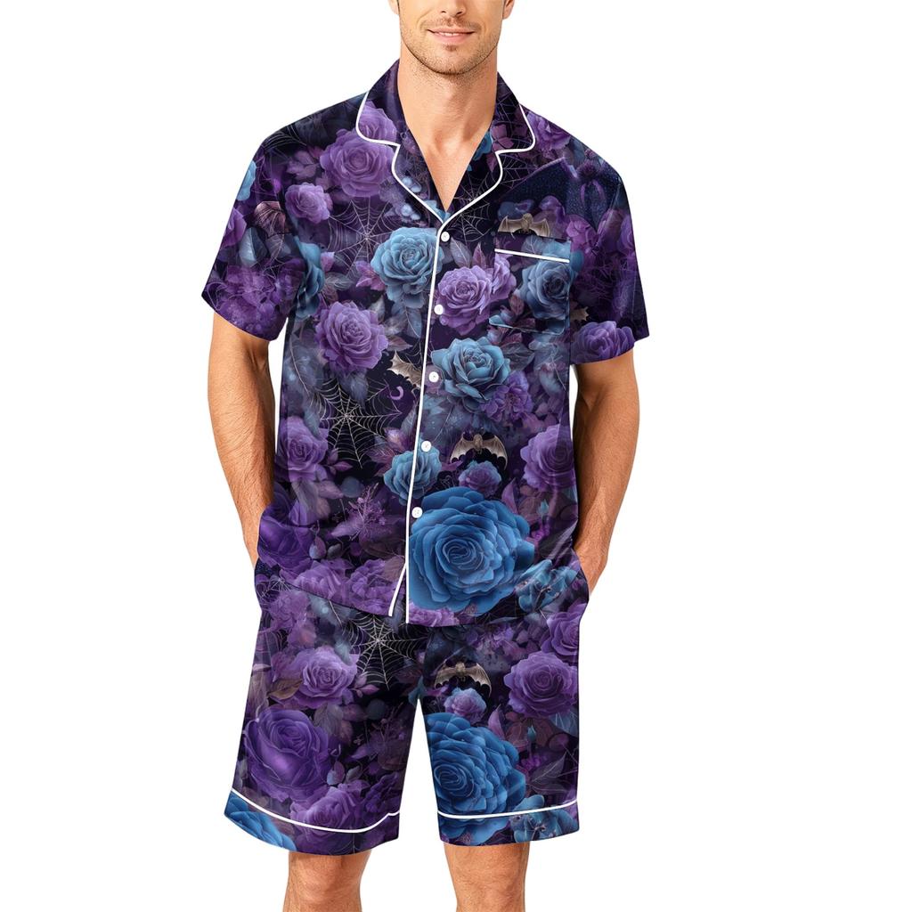 Ensemble Pyjama Homme Manches Courtes Boutonné Haut et Short Coupe Ample Douce Vêtements de Nuit avec Motif Imprimé S à XXXXL
