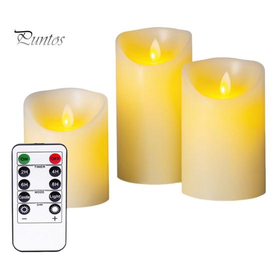 3Pcs LED Flameless Candles Outdoor Real Wax Candle with Remote Control Indoor Battery Operated Flickering LED Pillar Candles