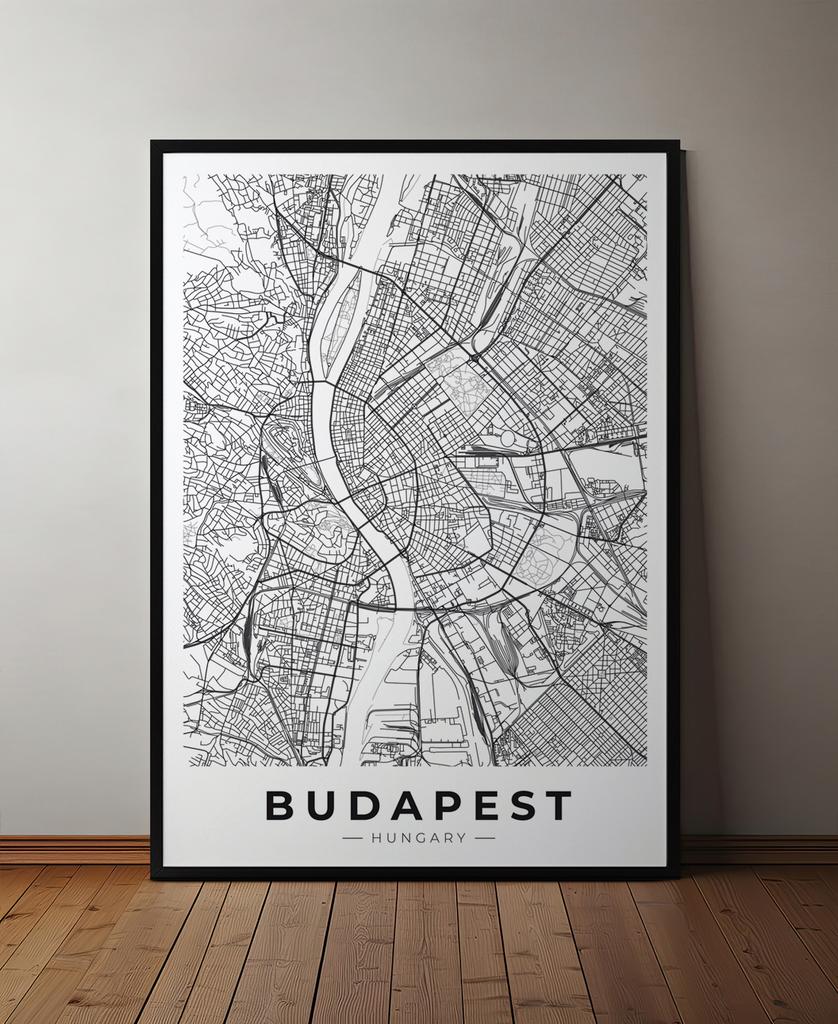 Poster Budapest Map City Plan In Black Frame