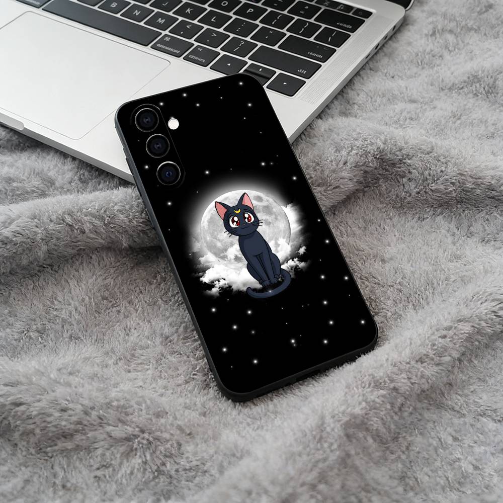 S-Sailor- Moon Black Soft Silicone Phone Case for Samsung Galaxy A73, A71, A72, A70, A53, A52, A51