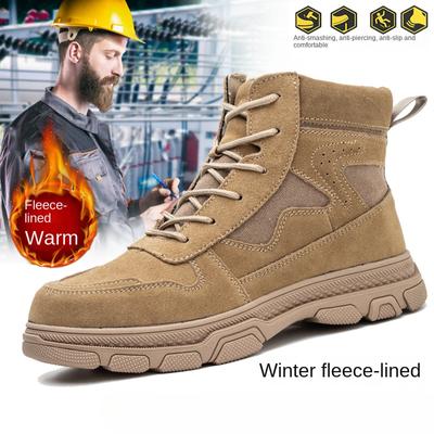 Zapatos de trabajo de piel anti-aplastamiento y anti-perforación, zapatos de trabajo seguros para obras de construcción para hombres