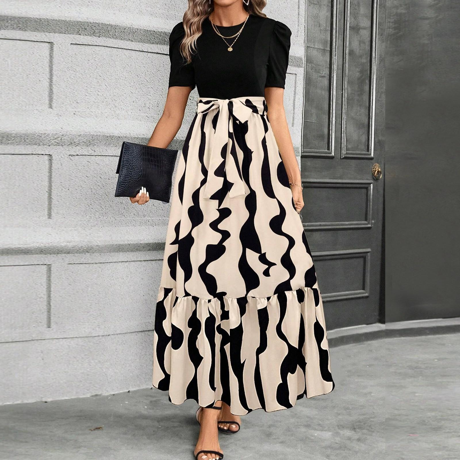 

Женское платье с цветочным принтом и высокой талией, модное и элегантное M