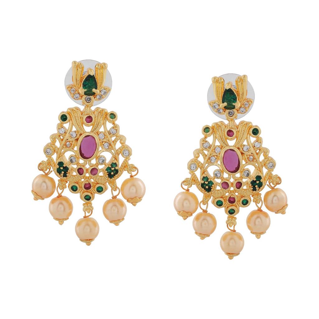 Gorgeous Estele Designer Earrings with Gold Plated CZ and Pearls for Women