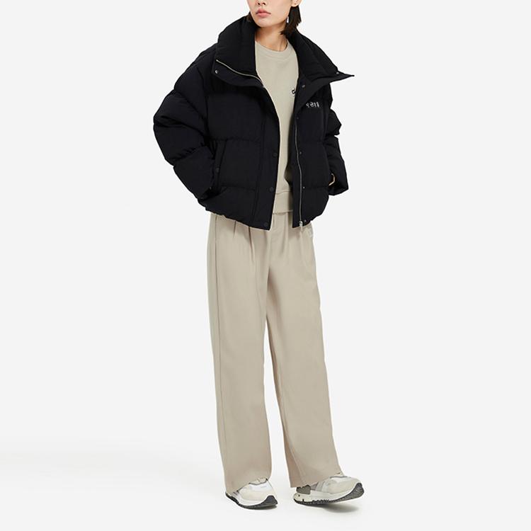 Li Ning Vital Essential Logo Metal Plaque Loose Fit Stand Collar Short Down Jacket Women Outerwear Black AYMS164-2