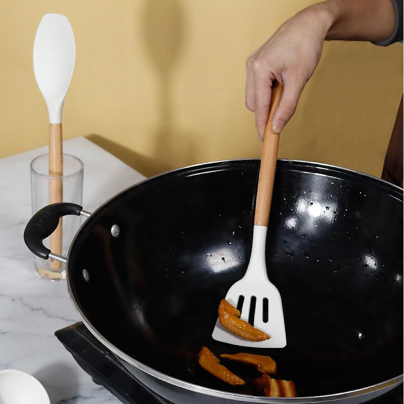 

5-Piece Food-Grade Silicone Spatula and Ladle Set - Non-Stick Kitchen Utensils 2-piece Set (Beech) чорний