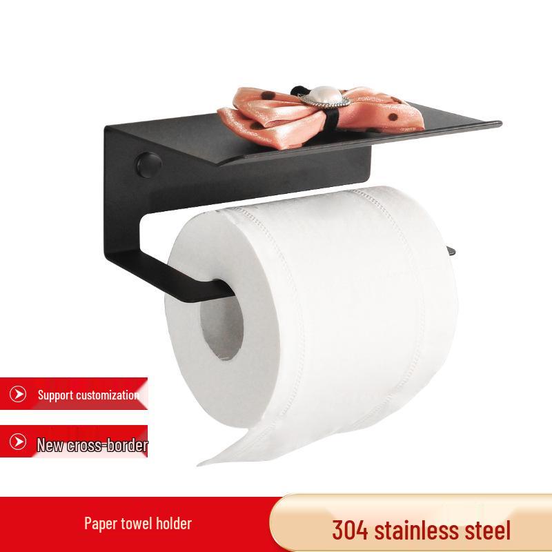 

Stainless Steel No-Drill Paper Towel & Toilet Paper Holder with Phone Shelf 16x11x7cm чёрный