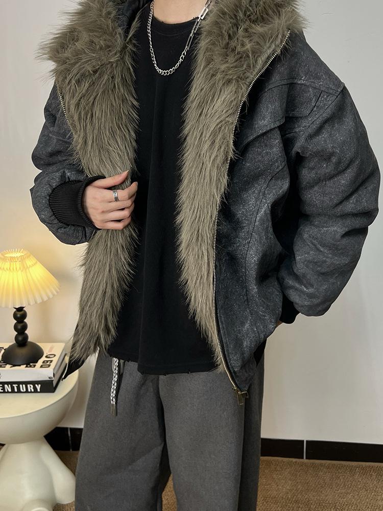 Men's Hooded Fur Collar Cotton Jacket: Winter High-End Plus Velvet Thickened Outerwear