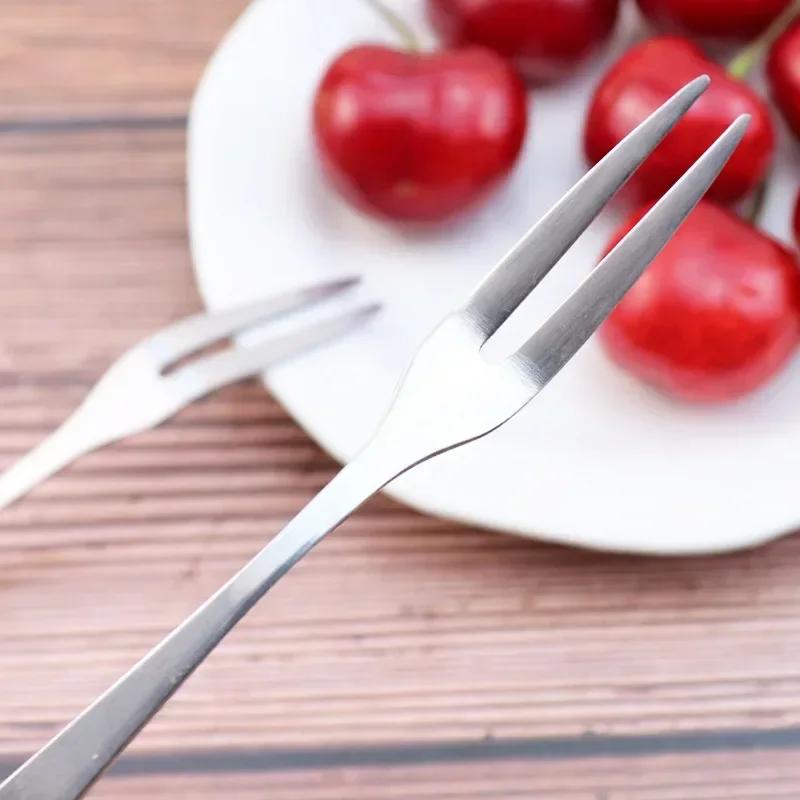 4 Pcs Kitchen Tools Cocktail Dessert Fork Tasting Stainless Steel Appetizer Cake Fruit Fork Food Pick Accessories Supplies