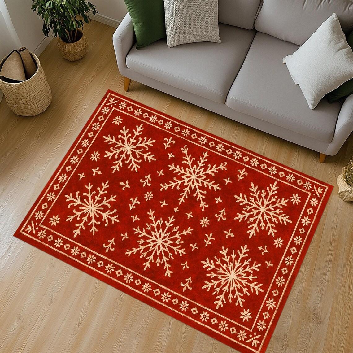 Snowflake Rug Merry Christmas Rug, Merry Christmas Carpet, Christmas Area Rug, Holly Christmas Rug, Xmas Christmas Floor Mat 40x60CM
