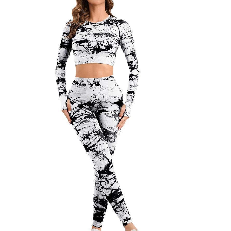 "Seamless Tie-Dye Yoga Set: Long-Sleeve Top & High-Waist Leggings for Women"