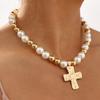 New Arrival Pearl Cross Patchwork Necklace Personalized Niche Design Clavicle Chain