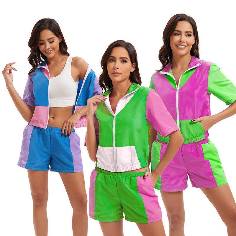Carnival Clothing Retro 80S Disco Fashion Zippered Sportswear Two-Piece Set Trendy Party Stage Outfit