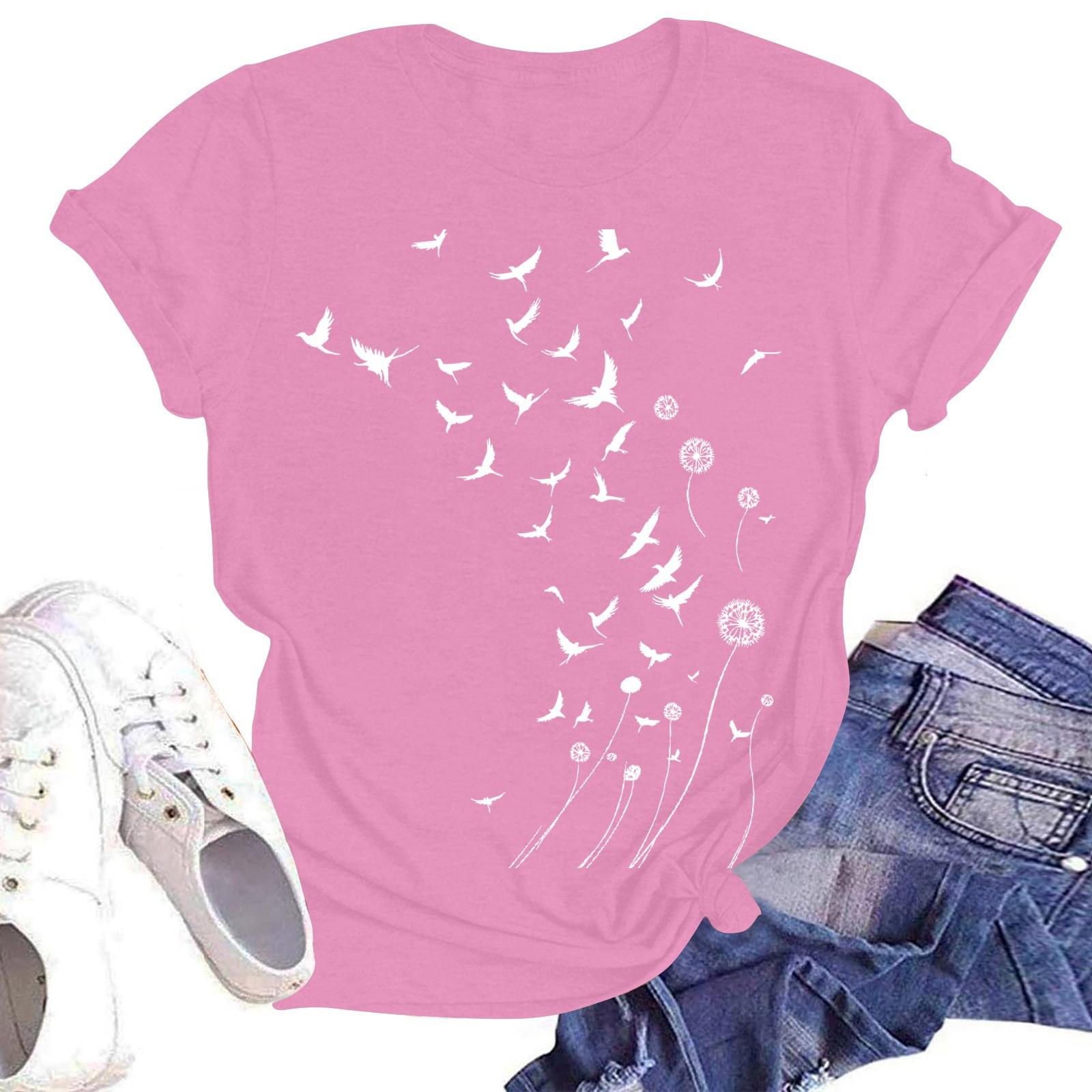 

Женская повседневная модная уличная футболка с коротким рукавом и цветочным принтом M розовый