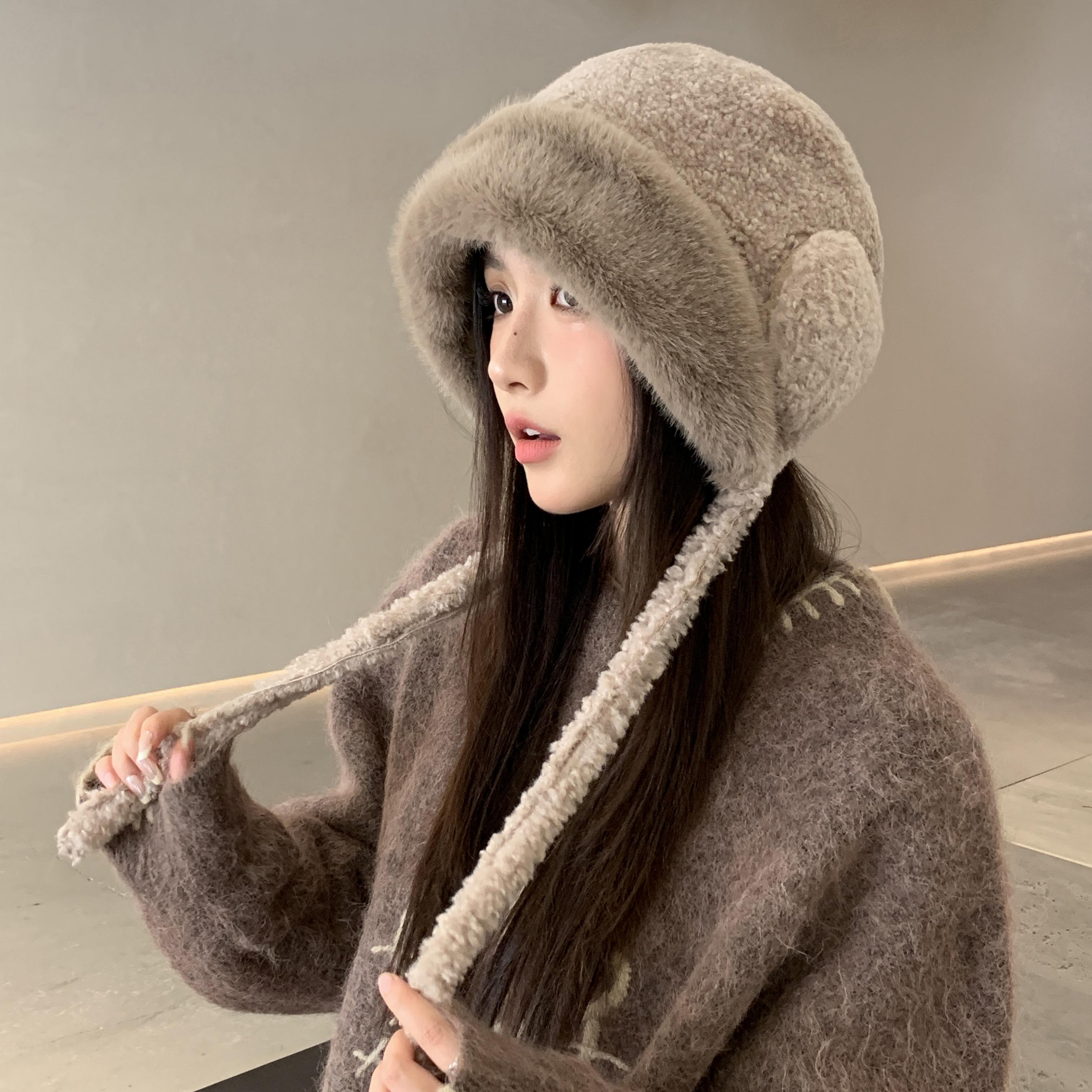 

Новая милая плюшевая шапка женская зимняя плюшевая утолщенная теплая шапка-ушанка ветрозащитная с защитой ушей головная шапка one size хаки