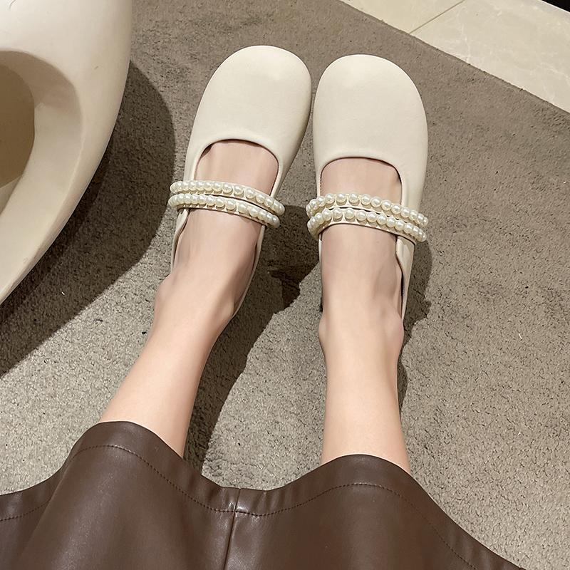 Baotou half slippers women's summer wear 2025 new fashion Internet celebrity pearl half support single shoes soft sole fairy sandals