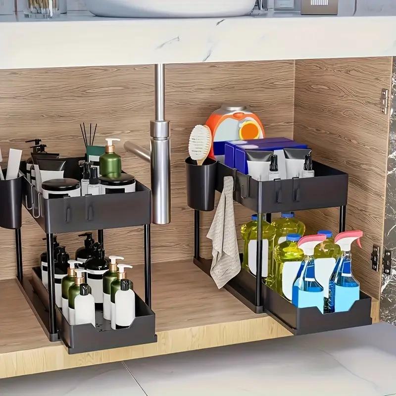 TEMU Pull-Out Storage Rack: Kitchen Sink & Bathroom Organizer