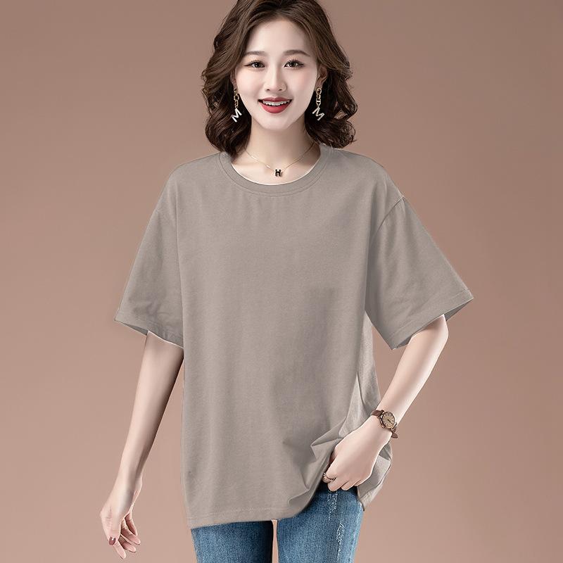 

Топ большого размера свободный и тонкий, прикрывающий мясо, летний, удобный, с коротким рукавом, новая повседневная универсальная женская одежда M хаки