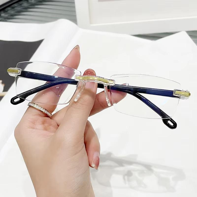 Ultra Light Rimless Diamond Edge Trimming Anti Blue Light Reading Glasses Men Women Radiation-resistant Presbyopia Eyeglasses