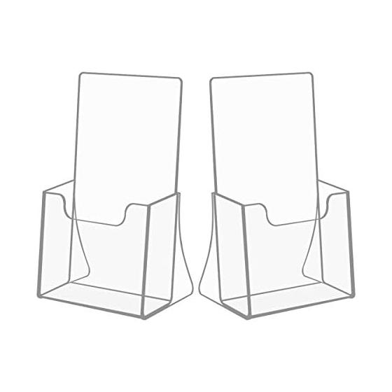 NIUBEE Acrylic Clear Catalog and Sign Holder, A6 Vertical, Set of 2, Desktop Brochure Stand, Stylish Catalog Rack, Postcard Holder for Stores,