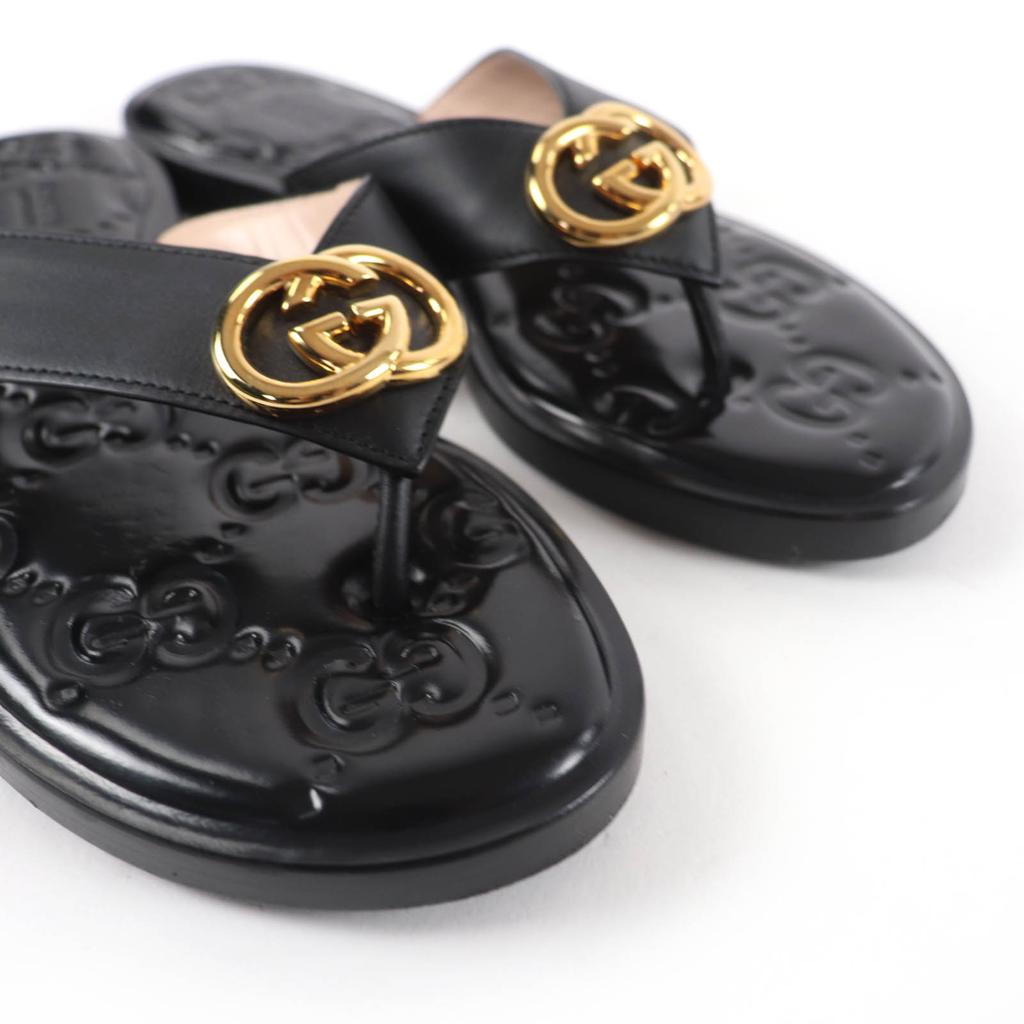 Great GUCCI Sandals Interlocking G black leather Women 36.5 695207 Used