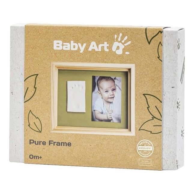 Baby Art Pure Frame - Kit Cadre avec Pâte à Modeler et Cadre Bois Pin Naturel, Rouleau, Panneau Arrière Réversible (Vert/Orange)