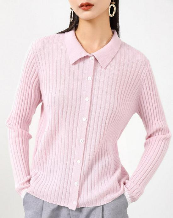 Women's Long Sleeve Cashmere Lapel Sweater - Autumn/Winter Fashion Versatile Knitwear