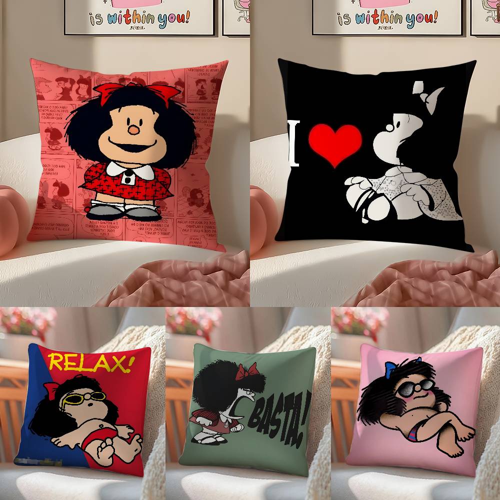 Quino Cartoon Cute Girl Mafalda-M Pillow Case Anti-Dustmite Pillowcase Invisible Zipper Silky Short Plush Sofa Cushion Cover