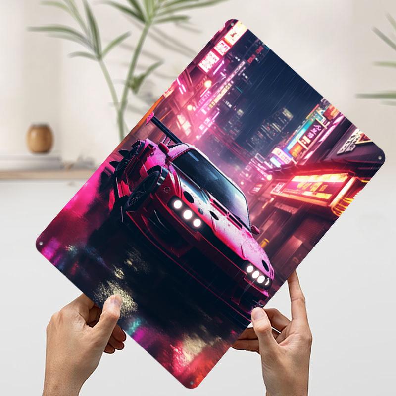 Naladěný Cyberpunk Auto Plakát Přizpůsobené Nástěnné Umění Vintage Kovové Značky Retro Plechová Cedule pro Pánskou Jeskyni Dekorace Domácí Dekorace