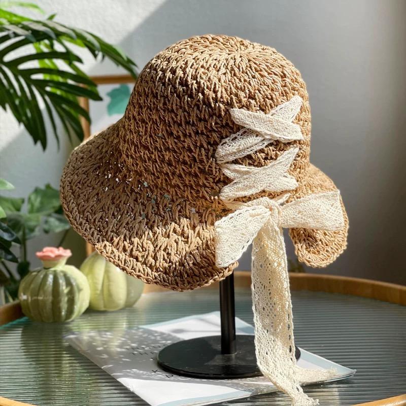 2026 New Women's Braided Straw Fisherman Hat UPF50+ Breathable Summer Beach Vacation Sun Protection Wide Brim Adjustable