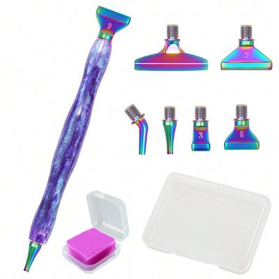 Diamant-Malerei-Werkzeugset, ein DIY-Diamant-Stickerei-Zubehörset für Bastelliebhaber und Anfänger, enthält einen Diamantstift mit Harz und 6 Metallspitzen