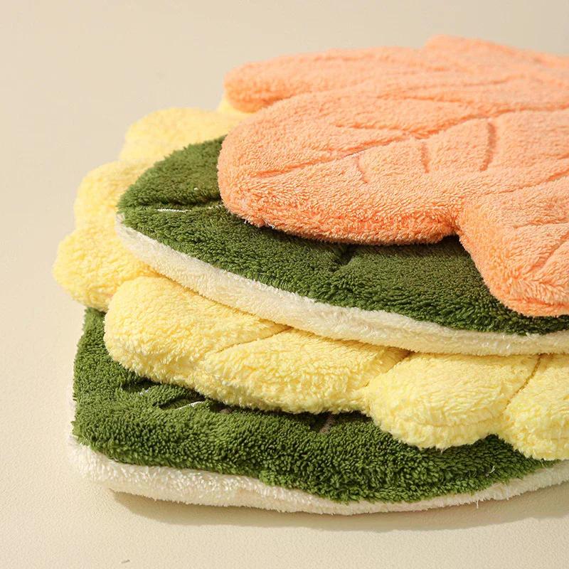 Soft Double-layer Leaf Style Hand Towel Thickened Absorbent Hanging Hand Cloth Speed Dry Handkerchief Rag For Kitchen Bathroom