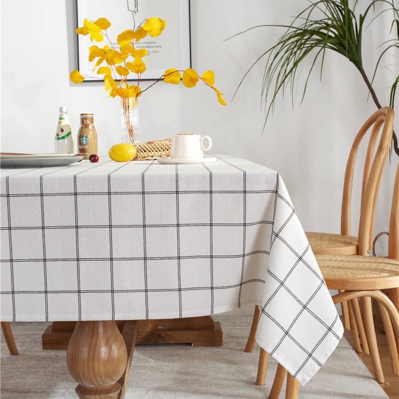 Cafe Double-Line Plaid Cotton Polyester Curled Edge Su Geometric Rectangular Dining Table Coffee Table Tablecloth Tablecloth