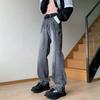 American retro jeans men's European and American high street vibe pants loose straight zipper split fork rough edge micro pull pants