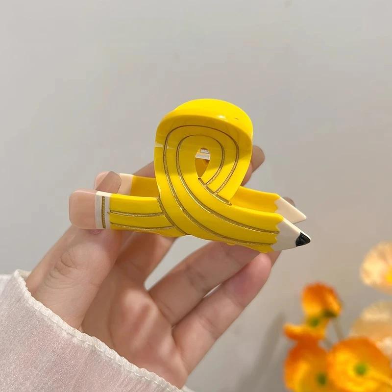 Cross Pencil ShapeCute Large Acrylic Hair Claw Clips for Women Girls Hair Accessories Cartoon Ponytail Hairgrip Back School Gift
