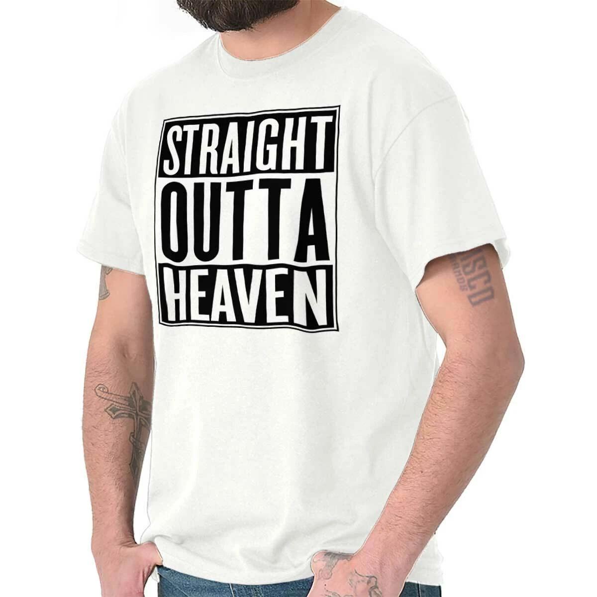 Christian Faith Straight Outta Heaven Funny Womens or Mens Crewneck T Shirt Tee M