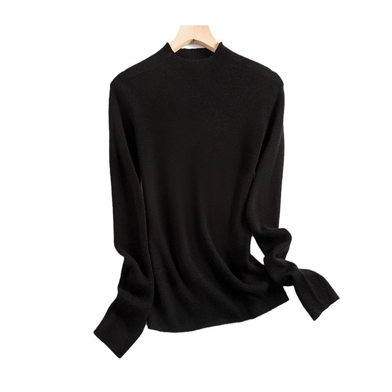 Seamless 0 wool sweater Thin extended semi-turtleneck slim-fit bottoming knitted sweater women's long-sleeved inner sweater