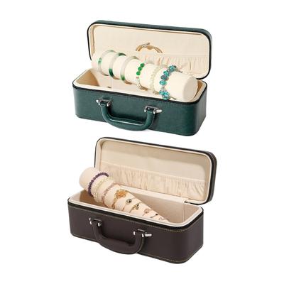 Boîte à bijoux zippée style rétro en cuir PU design compact rangement sécurisé pour bagues bracelets et accessoires organisation