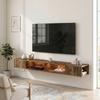 Wall Mounted TV Stand With RGB LED Lights Floating Entertainment Centre For 75 Inch TV Rustic Brown