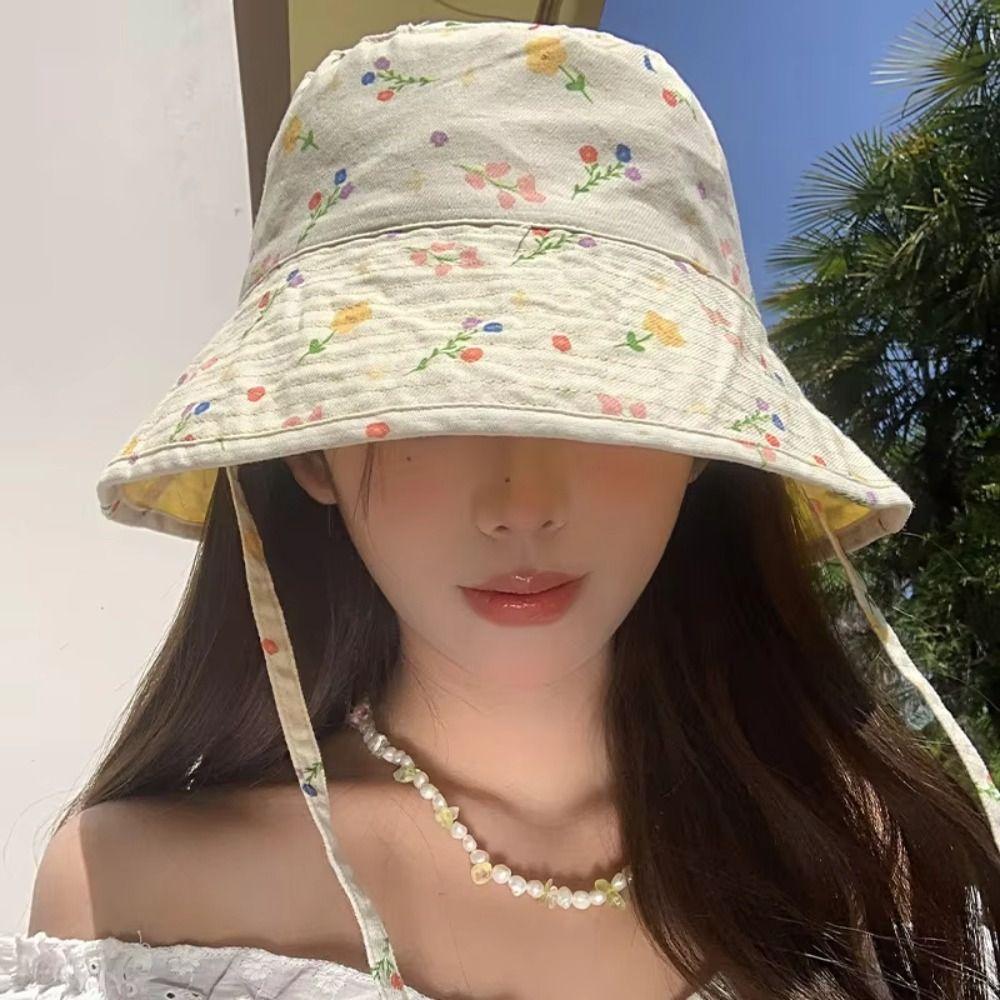 Double Sided Women Fisherman Hat Floral Print Summer Sun Hats Panama Bucket Hats  Basin Caps