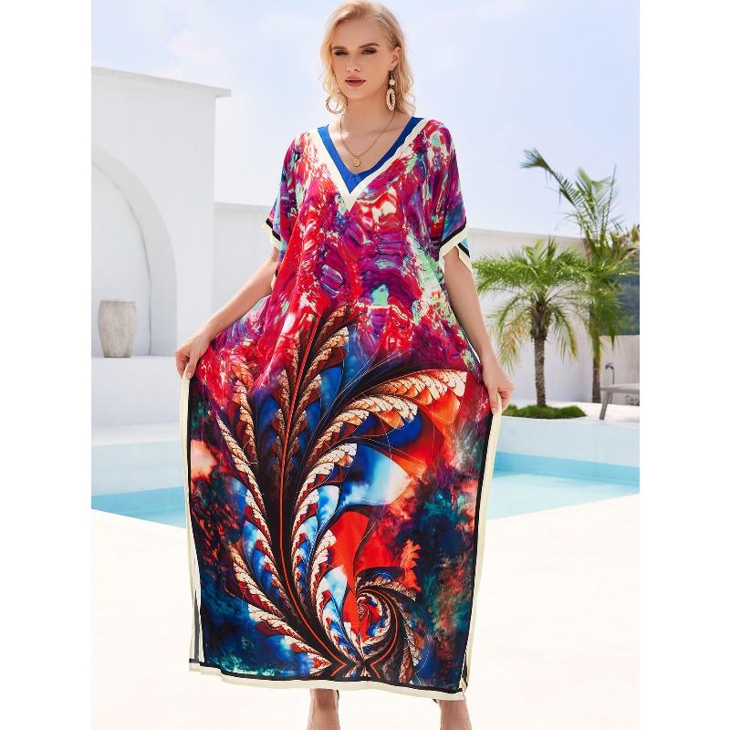 Blouse de plage coton humain imprimé ample robe de vacances bikini protection solaire chemise maillot de bain veste châle
