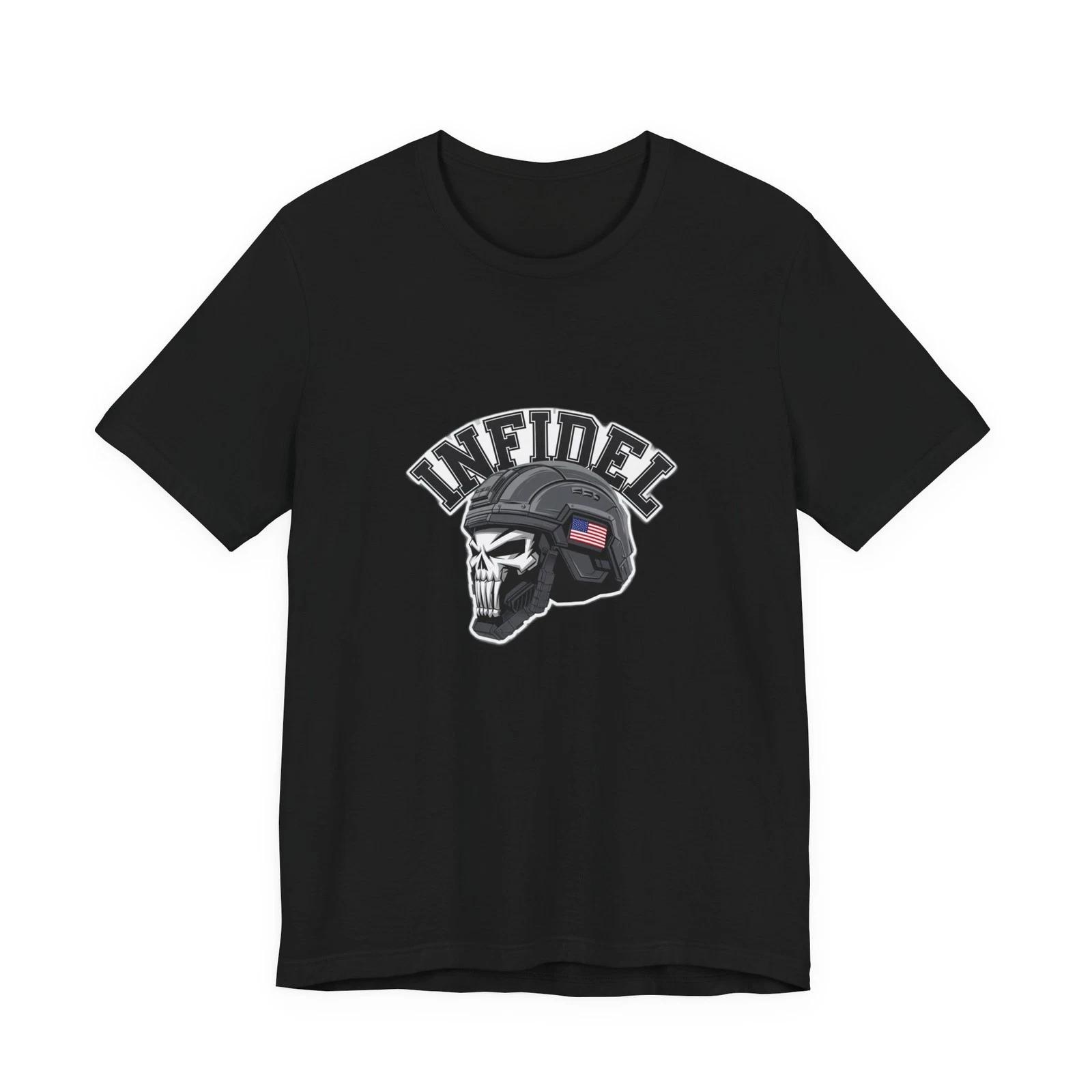 Infidel Military Helmet Unisex T-Shirt Patriotic Veteran Tee L