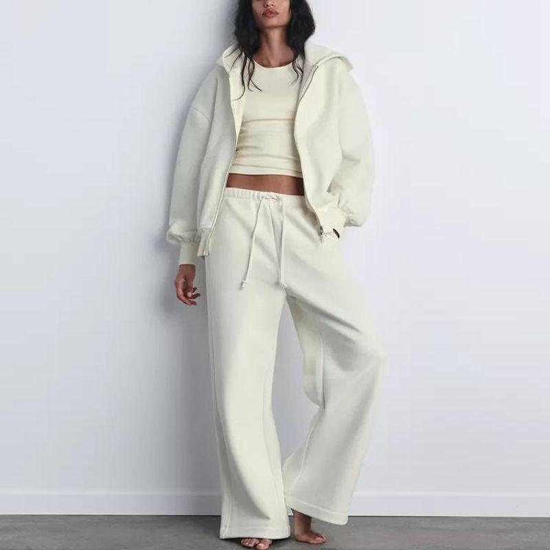 Spring New Arrival Women's Clothing High Waist Flannel Straight-Leg Pants 4174843 Zipper Ornament Loose Sweater 4174842