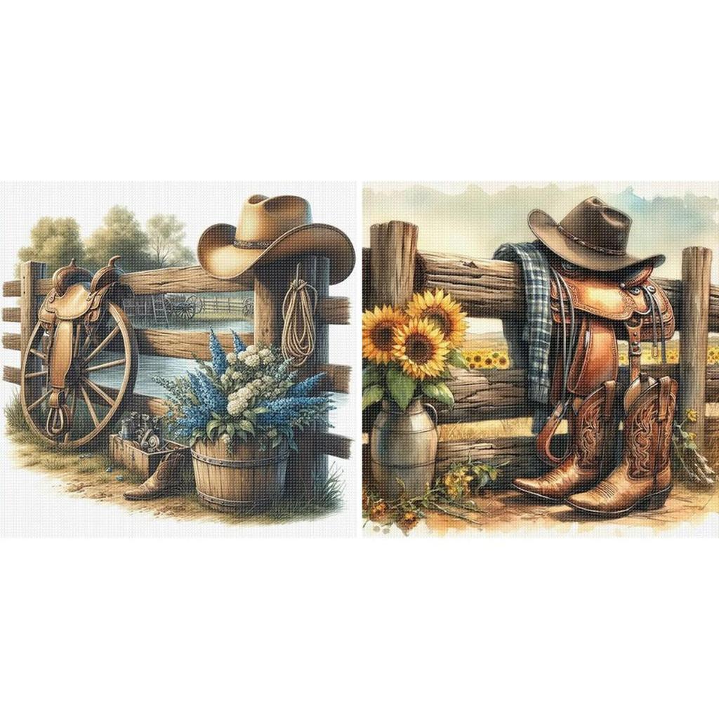 Westlicher Cowboy-Aufdruck Kreuzstich-Set DIY 11CT Stickerei Handwerksset Heimdekoration