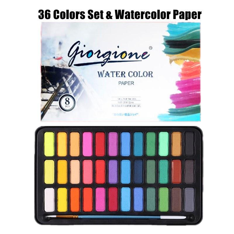 Professionelles Aquarellfarben-Set 24/36 Farben Pigment für Aquarellmalerei Mit Pinsel & Aquarellpapier Malset