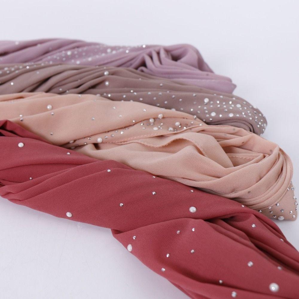 Dustproof Muslim Headscarf 180*70cm Beads Shawls Fashion Islamic Turban Headband  For Women