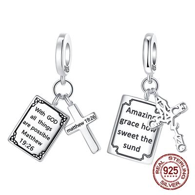 Copper Holy Bible Amazing Scriptures Cross Pendant Charm Fit Original Charm Bracelets Women Diy Jewelry Gift