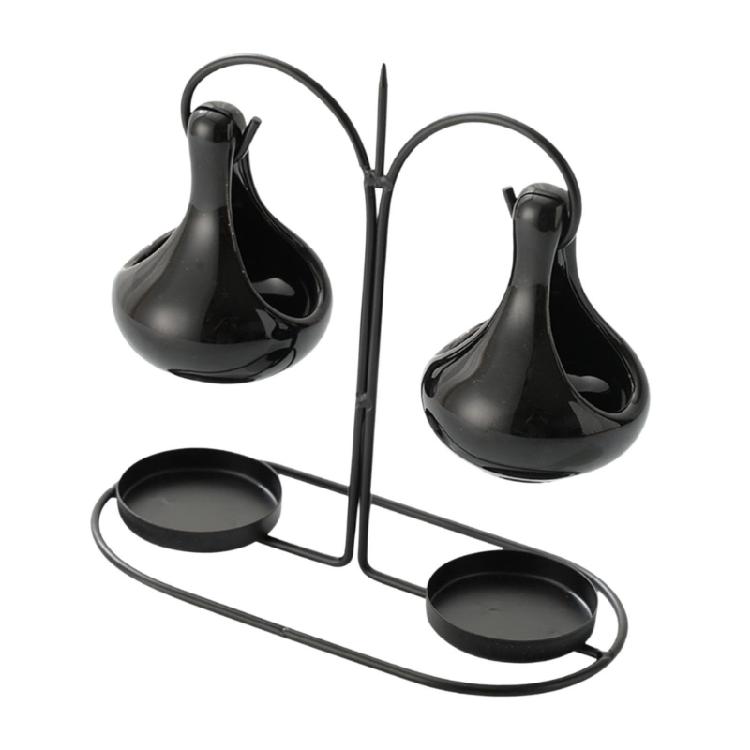 Essential Oil Burners Metal Tealight Candle Holder Hanging Double Ceramics Aromatherapist Melt Diffuser for Relaxation чёрный