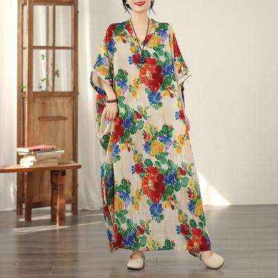 DIMANAF New 2026 Women Plus Size Spring Summer Beach Long Dress Fashion Lady Loose Oversize Maxi Floral Print Black