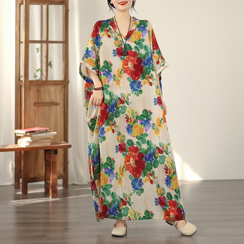 DIMANAF New 2026 Women Plus Size Spring Summer Beach Long Dress Fashion Lady Loose Oversize Maxi Floral Print Black
